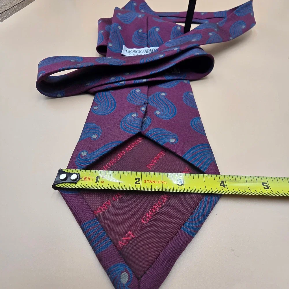 Giorgio Armani Cravatte Silk Tie Burgundy Blue Abstract Swirl Made in Italy